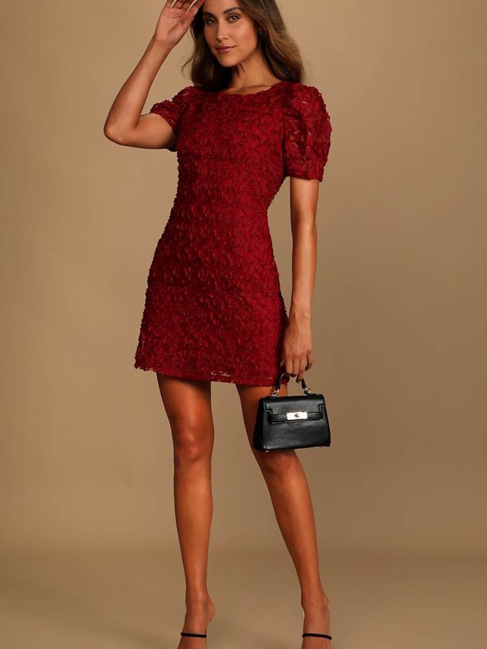 Nwt Lulus Always For You Wine Red Puff Sleeve Mini Dress